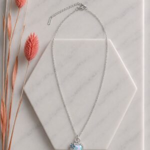 Kalp Figürlü Opal Taşlı Çelik Kolye